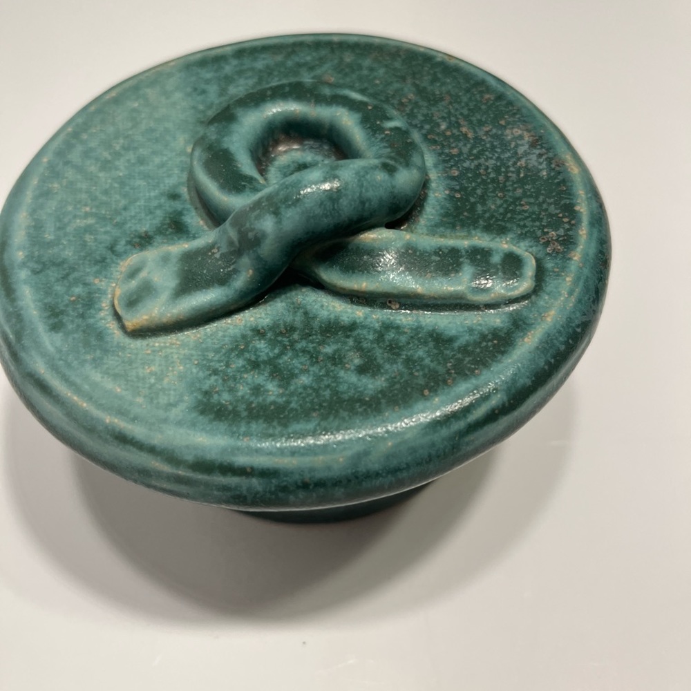 Studio Pottery, trinket dish, beautiful blue green color, artist, signed Knight